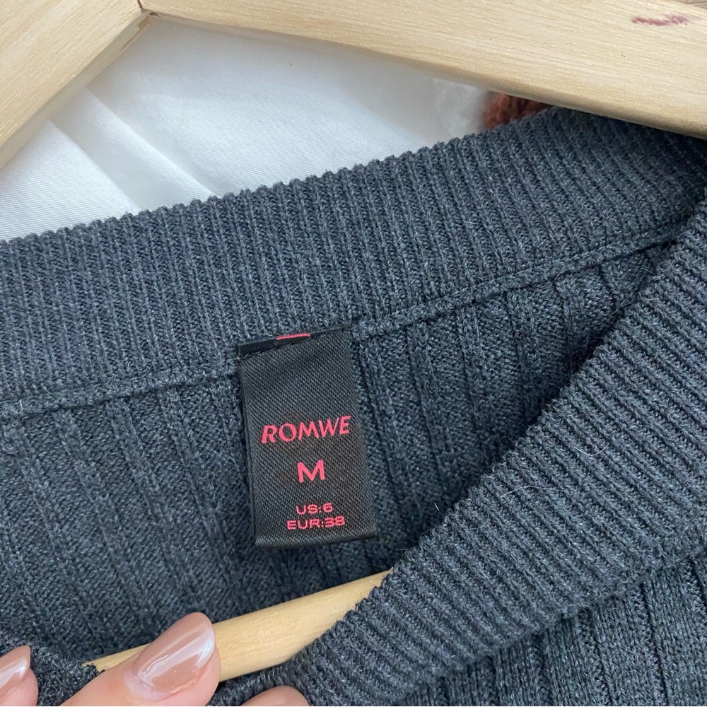 ROMWE | Charcoal/green Ribbed Sweater - Picture 3 of 4